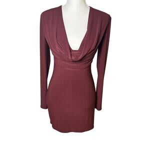Aritzia Ten burgundy Trance long sleeve drapey stretch jersey micro  dress sz S